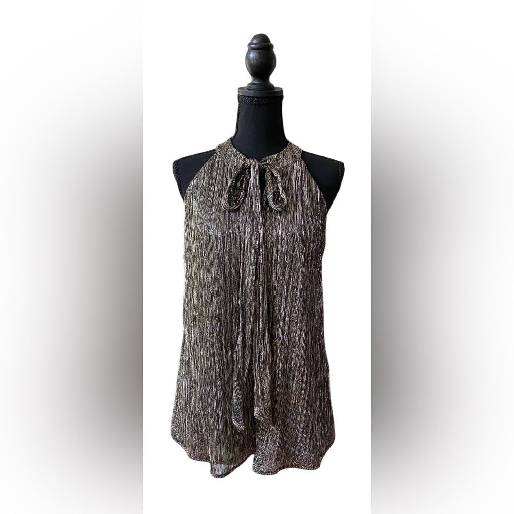 Worthington: Shimmering Silver Halter Top with Bow